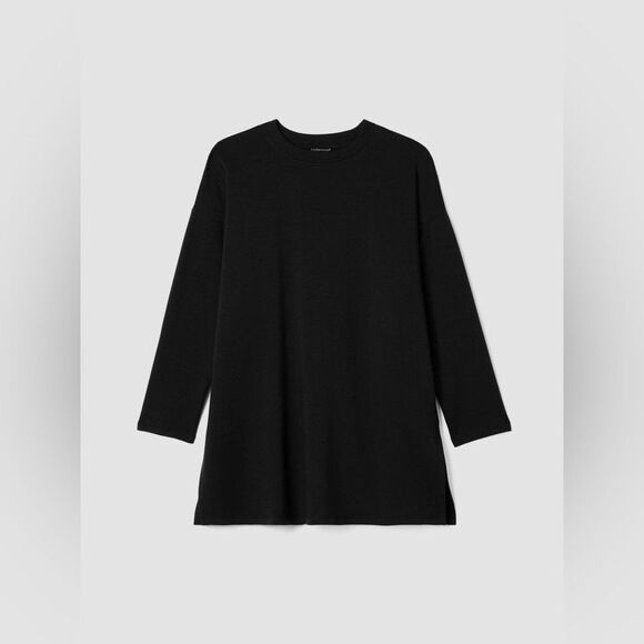 NWT Eileen Fisher Hi Crew Neck Boxy Tunic Top Shirt Womens Black XS Extra Small - Picture 3 of 6